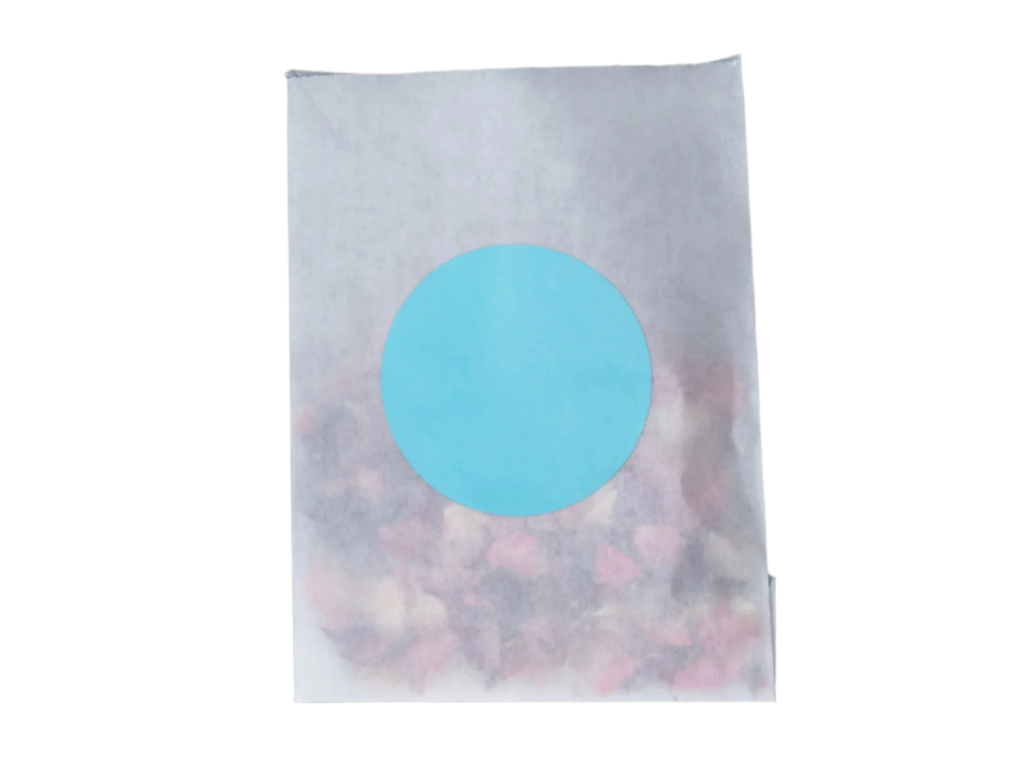 Glassine bag with confetti and round sticker