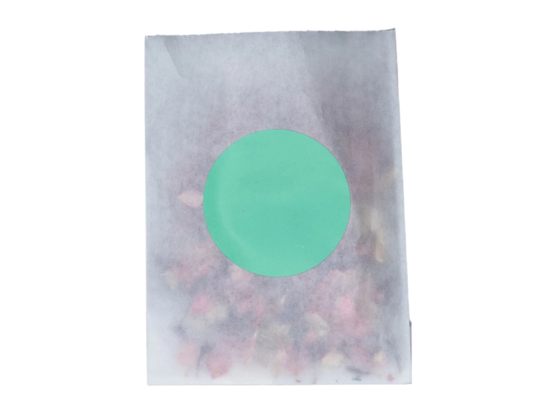 Glassine bag with confetti and round sticker