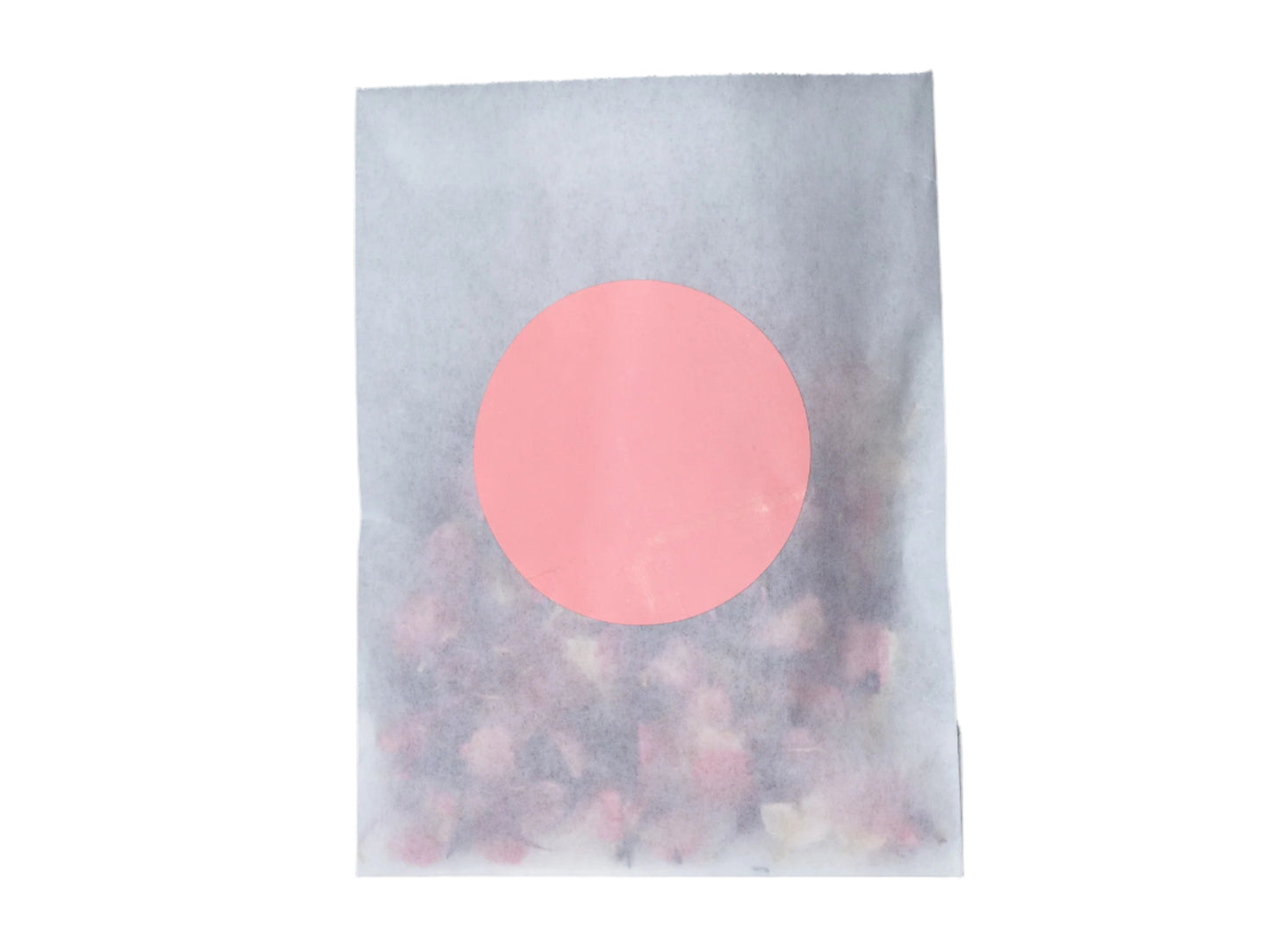 Glassine bag with confetti and round sticker